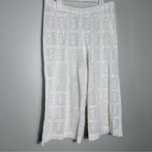 Cotton and Linen White Crochet Wide-Leg Pants